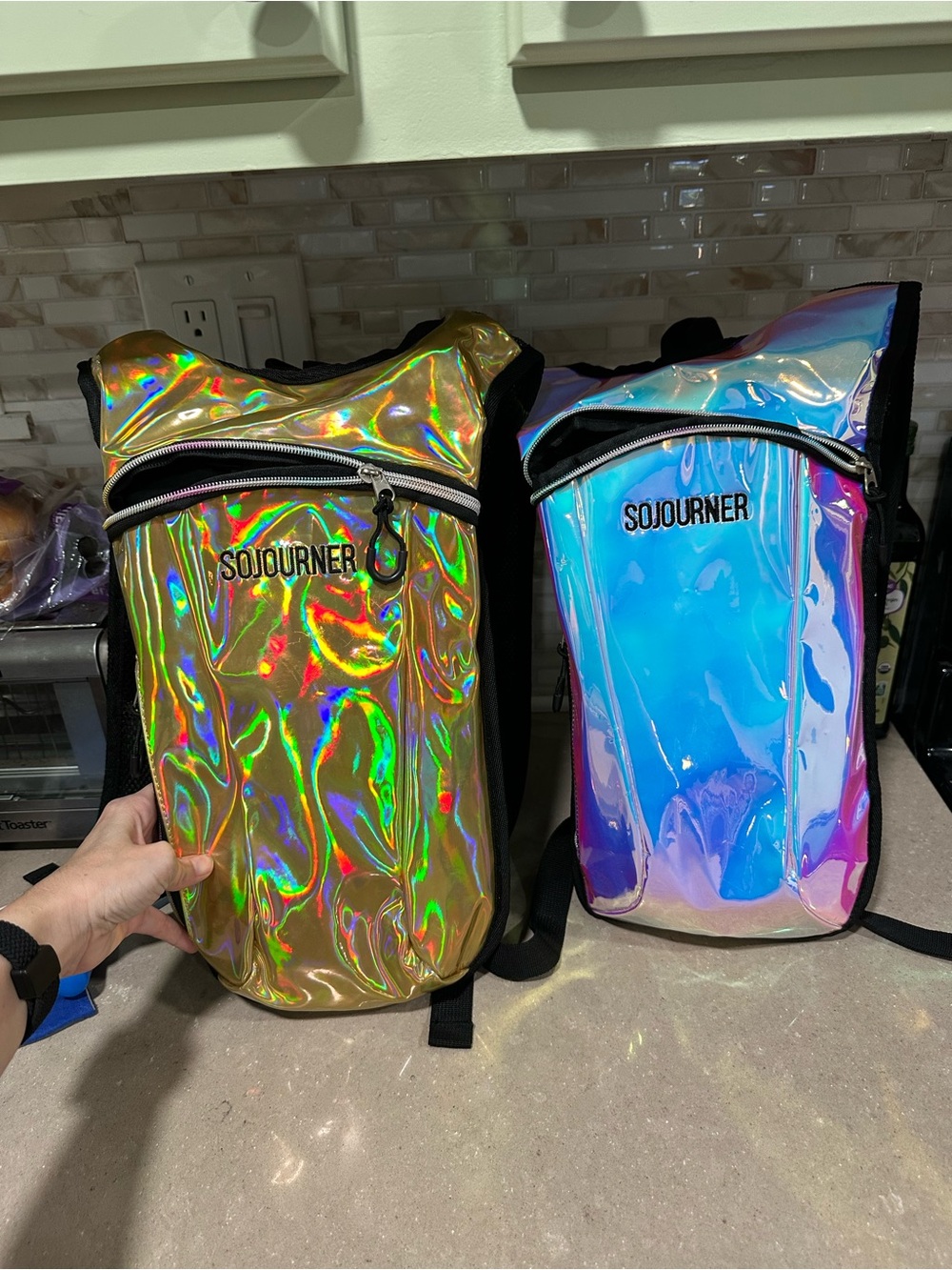 Men's Iridescent Holographic Crossbody Sling Bag - Gold/Blue